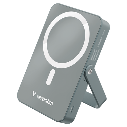Cargador Magnético Verbatim con carga inalámbrica de vidrio con soporte de 10 000 mah color Gris