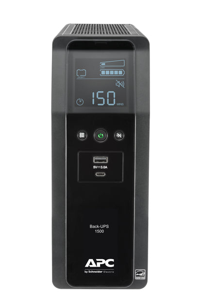 Back UPS APC PRO BR 1500VA 10 Outlets 2 USB Charging Ports AVR LCD interface LAM