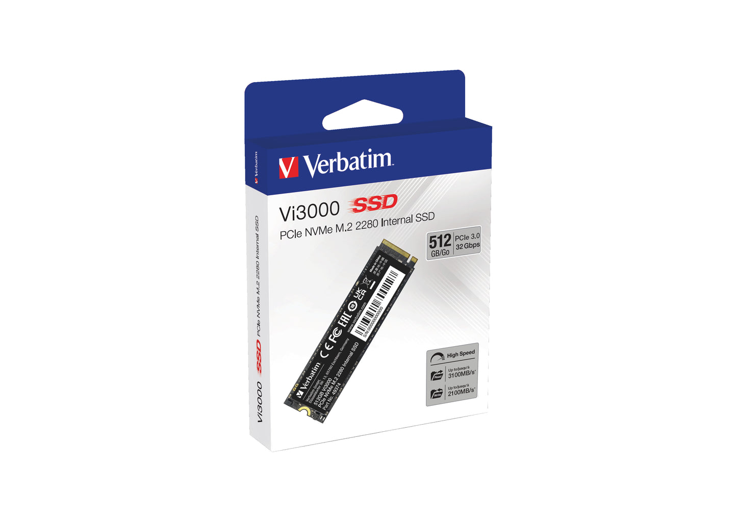 Unidad de Estado Sólido SSD Interno Verbatim Vi7000 PCIe NVMe M.2 2280 de 512GB Lectura 3100/2100 MB/s