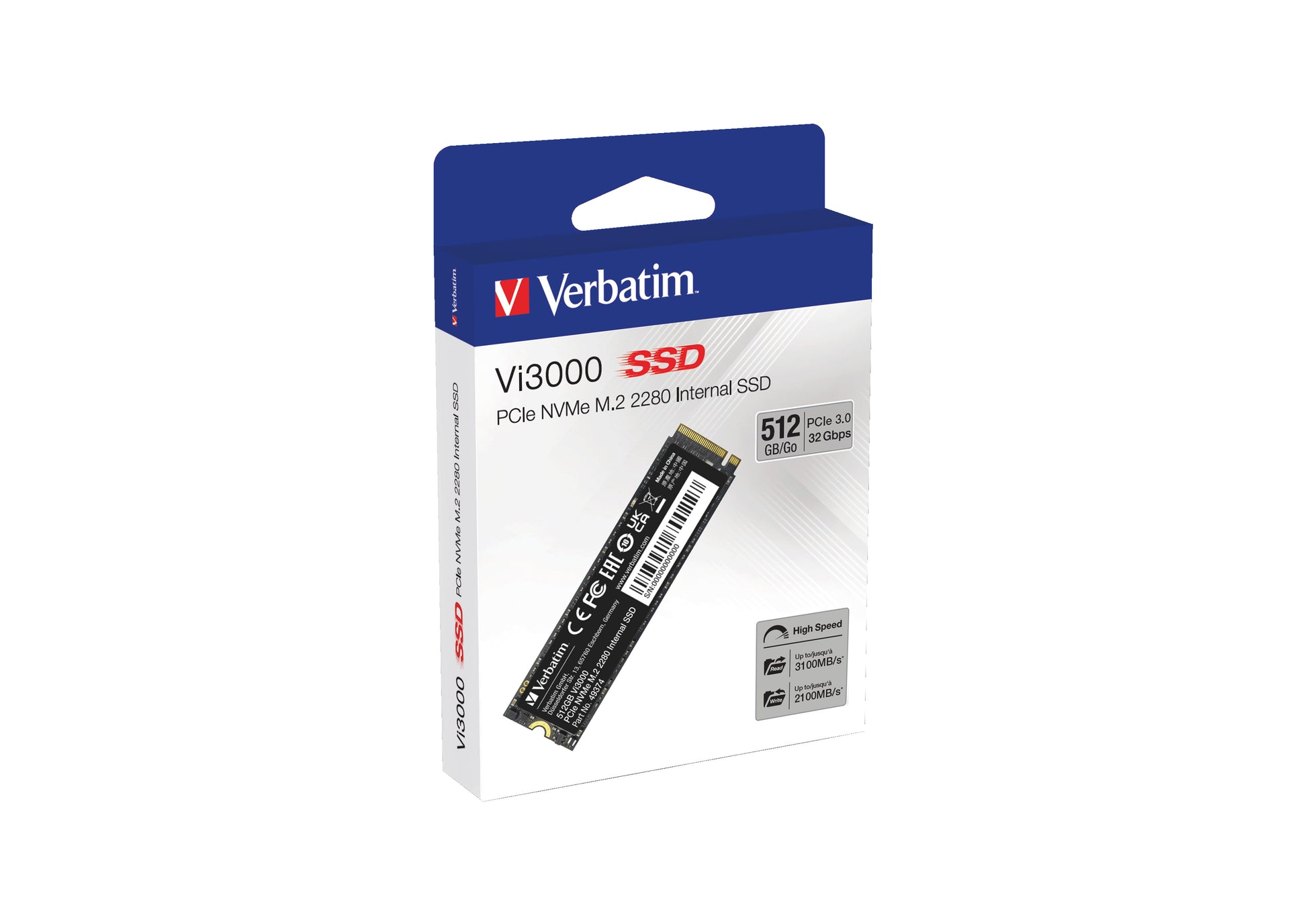 Unidad de Estado Sólido SSD Interno Verbatim Vi7000 PCIe NVMe M.2 2280 de 512GB Lectura 3100/2100 MB/s