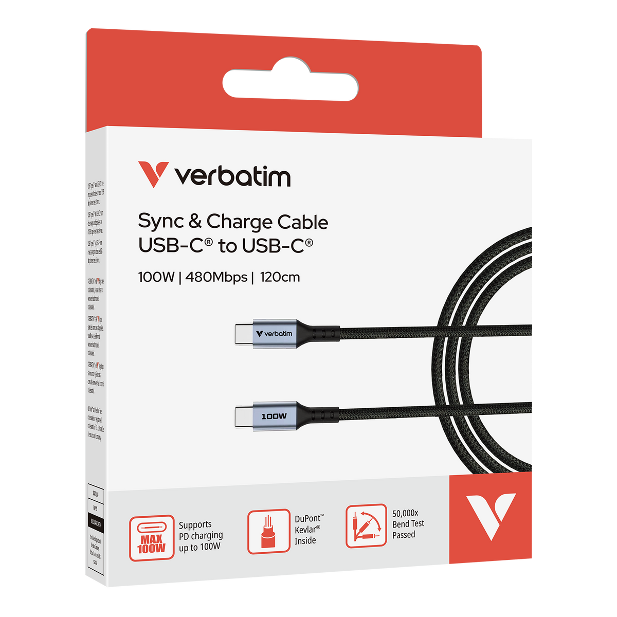 Cable Verbatim de carga y sincronización USB-C a USB-C 100 W -  120cm