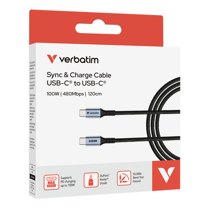 Cable Verbatim de carga y sincronización USB-C a USB-C 100 W -  120cm