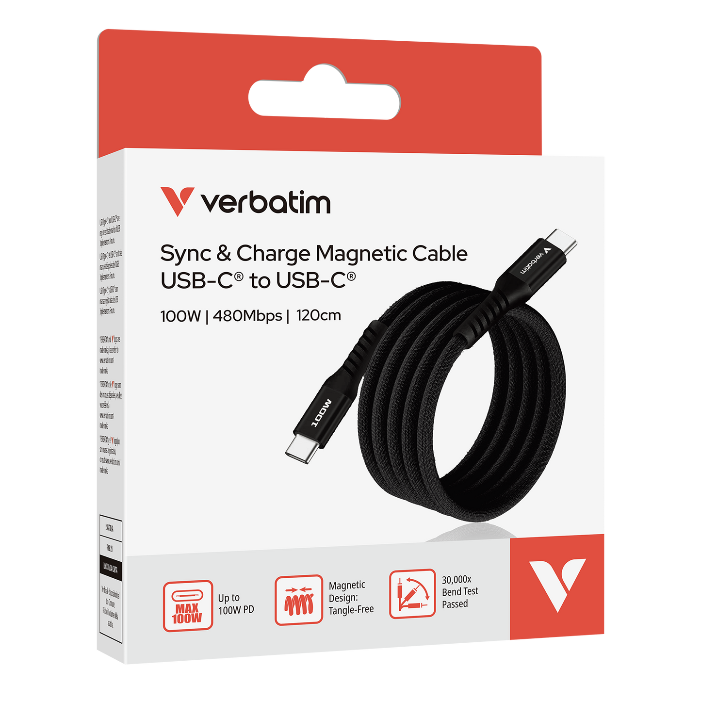 Cable Magnético Verbatim Compacto 100W 12cm Color Negro