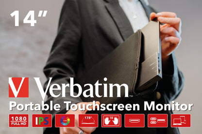 Monitor Verbatim 14" Touch Portátil Full HD 1080p Resolución 1920x1080 IPS HDMI/USB