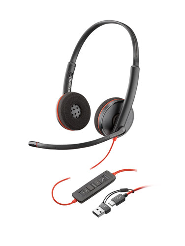 Auriculares Poly Estéreo Blackwire 3225 Conector de 3.5 mm y Adaptador USB-C/A