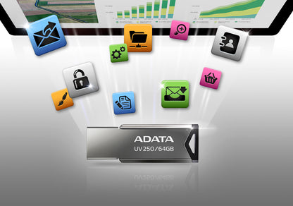 Memoria USB Adata 16 GB UV250 Metálica V2.0 Color Negro-Plata