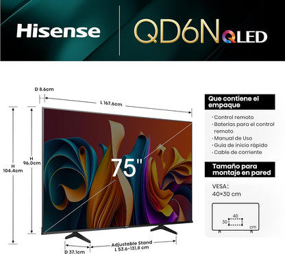 Televisor Hisense QD6N 75 4K Smart Google TV WiFi/HDMI/USB 3840 2160 RGB