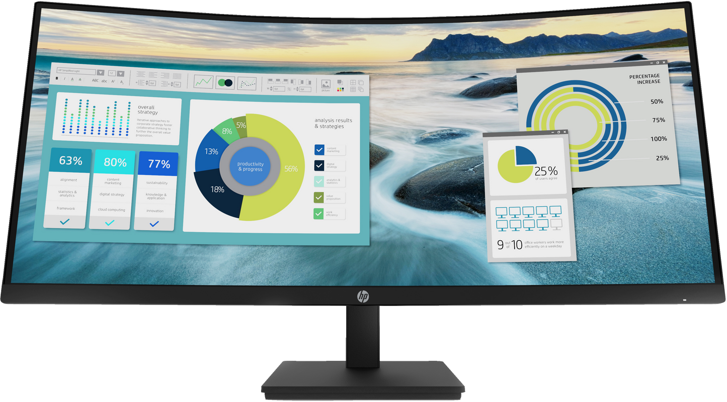 Monitor HP P34hc G4 34" Curvo WQHD Resolución 3440x1440 Panel VA VGA/HDMI