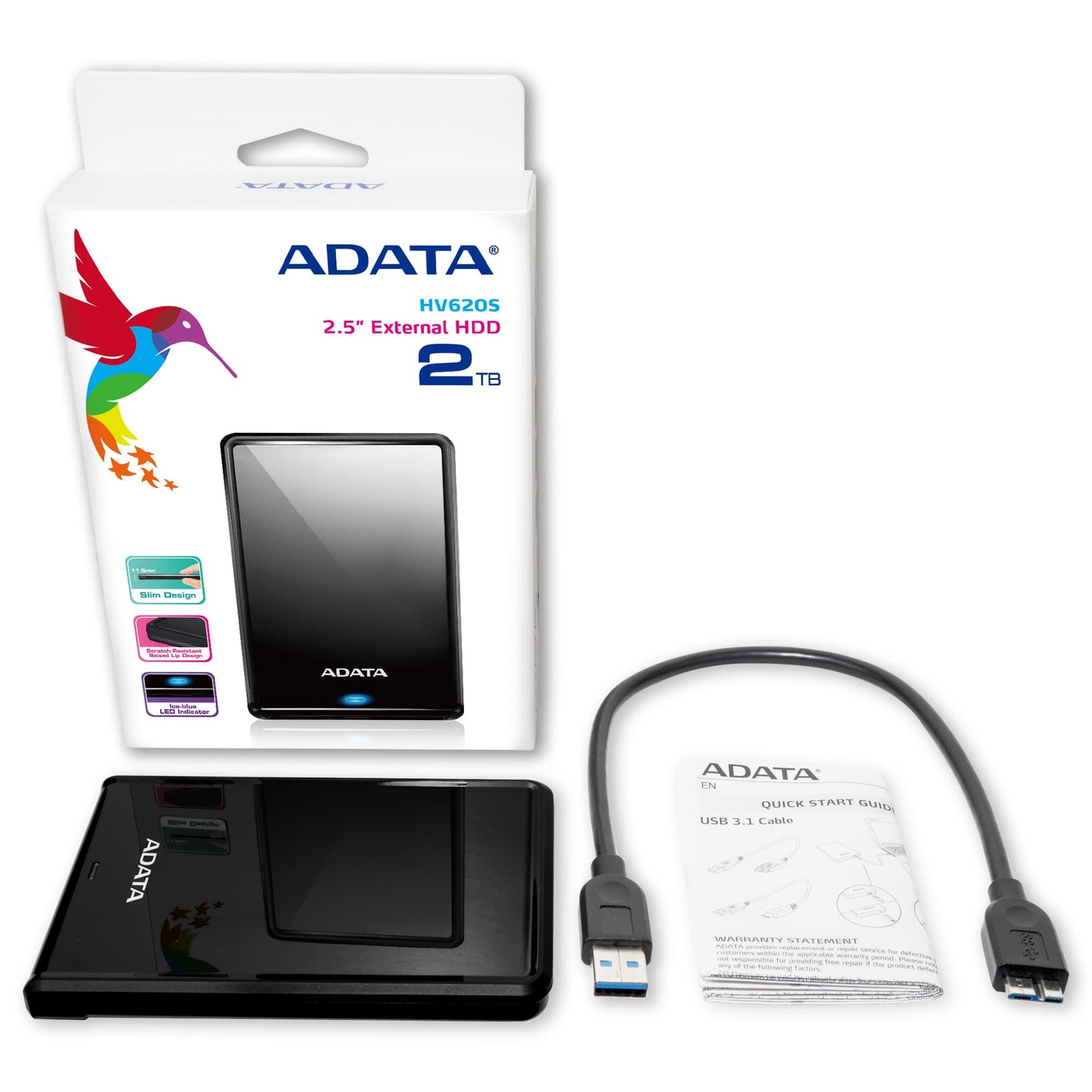 Disco Duro Externo Adata 2TB HV620S 2.5" USB 3.1 Negro