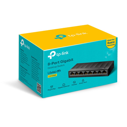 Switch para escritorio Tp-link de 8 Puertos RJ45 10/100/1000Mbps con auto-negociación con carcasa de plastico