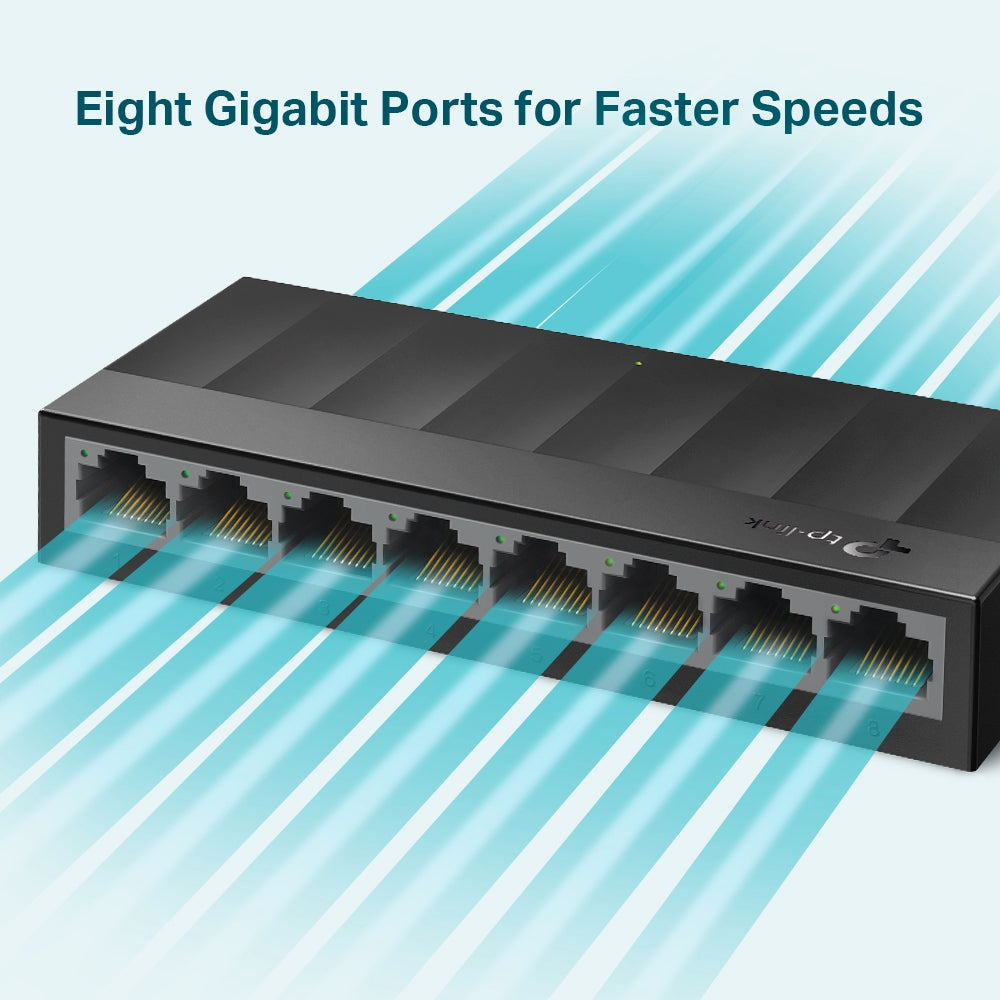 Switch para escritorio Tp-link de 8 Puertos RJ45 10/100/1000Mbps con auto-negociación con carcasa de plastico