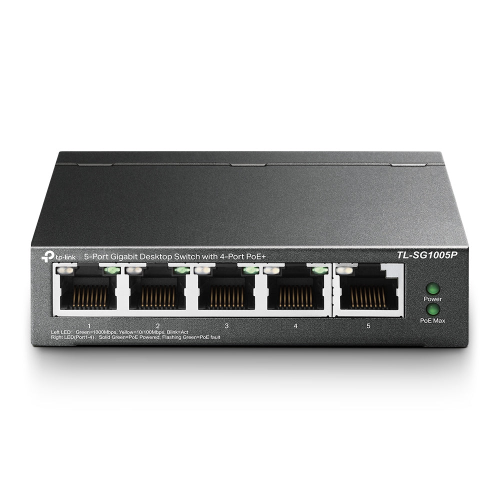 Switch no administrable Omada de Tp-link de 5 puertos 10/100Mbps con 4 puertos PoE+
