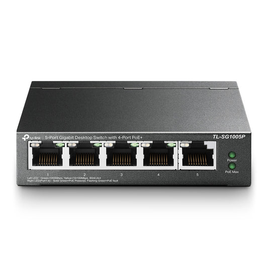 Switch no administrable Omada de Tp-link de 5 puertos 10/100Mbps con 4 puertos PoE+