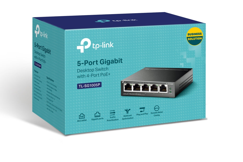 Switch no administrable Omada de Tp-link de 5 puertos 10/100Mbps con 4 puertos PoE+