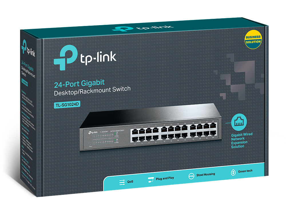 Switch TP-Link 24-Port Gigabit Switch 24× Gigabit RJ45 Ports 1U 13-inch Rack-mountable Steel Case Plug and Play