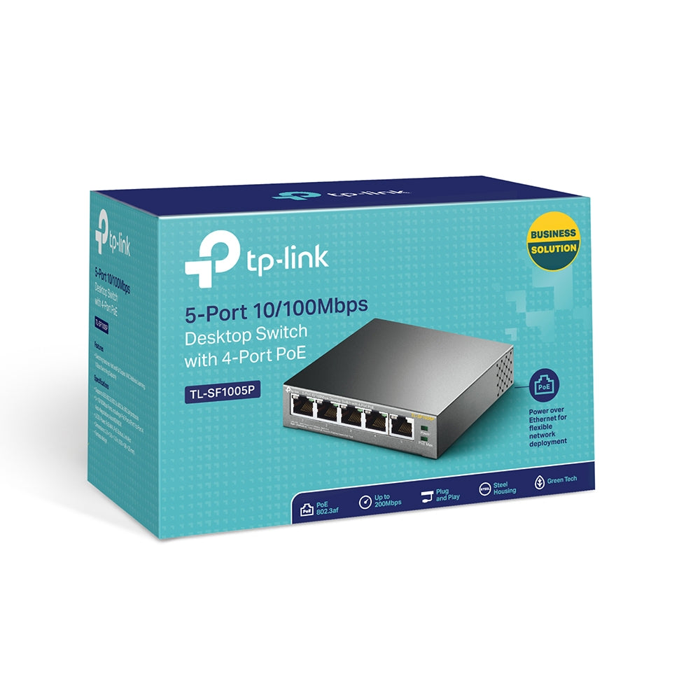 Switch TP-Link 5-Port 10/100 Mbps Desktop 4-Port PoE 4× 10/100 Mbps PoE Ports 1× 10/100 Mbps Non-PoE Port