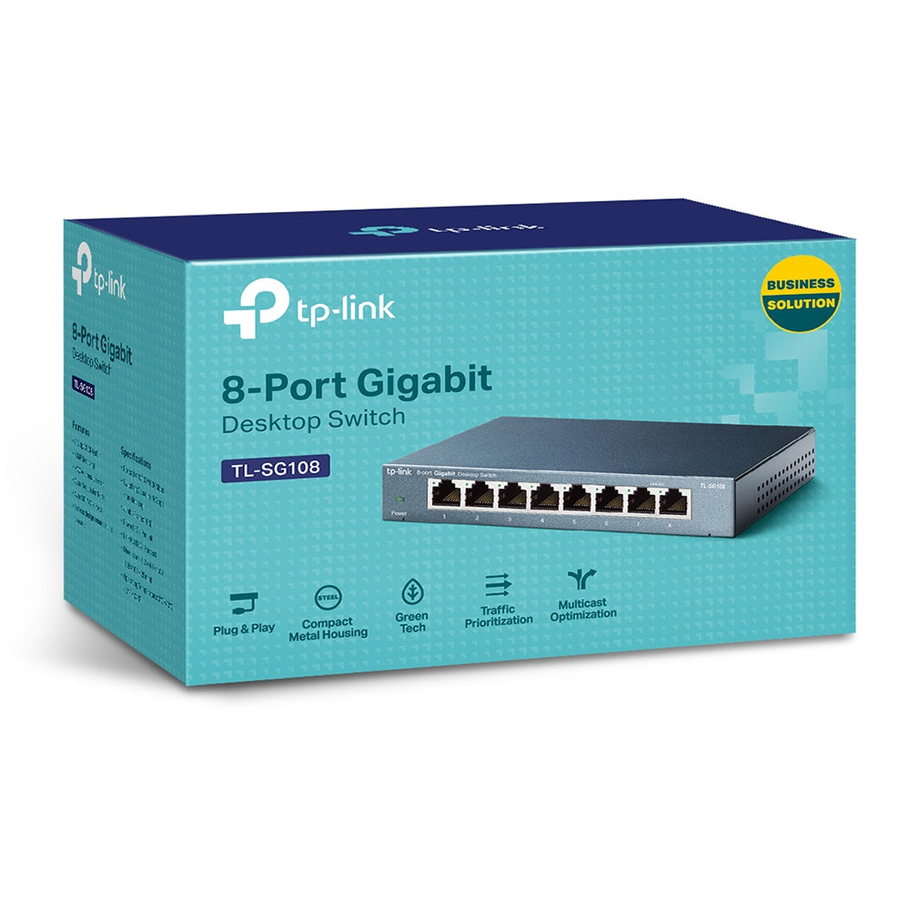 Switch Tp-link para escritorio de 8 puertosGb RJ45 de negociación automática a 10/100/1000Mbps que admiten Auto-MDI/MDIX