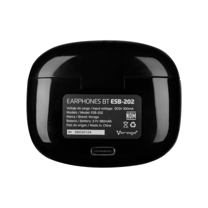 Audífono Vorago ESB-202 Bluetooth 5.3 Manos Libres 4.5 Horas Control Táctil Negro