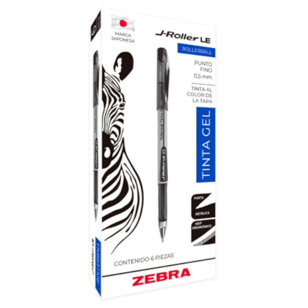 Bolígrafo Zebra J-Roller LE Punto Fino 0.5mm Tinta Gel Color Negro C/6 Pzas