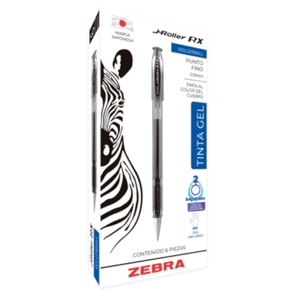 Bolígrafo Zebra J Roller RX Punto Fino 0.5mm Tinta Gel Color Rojo C/12 Pzas
