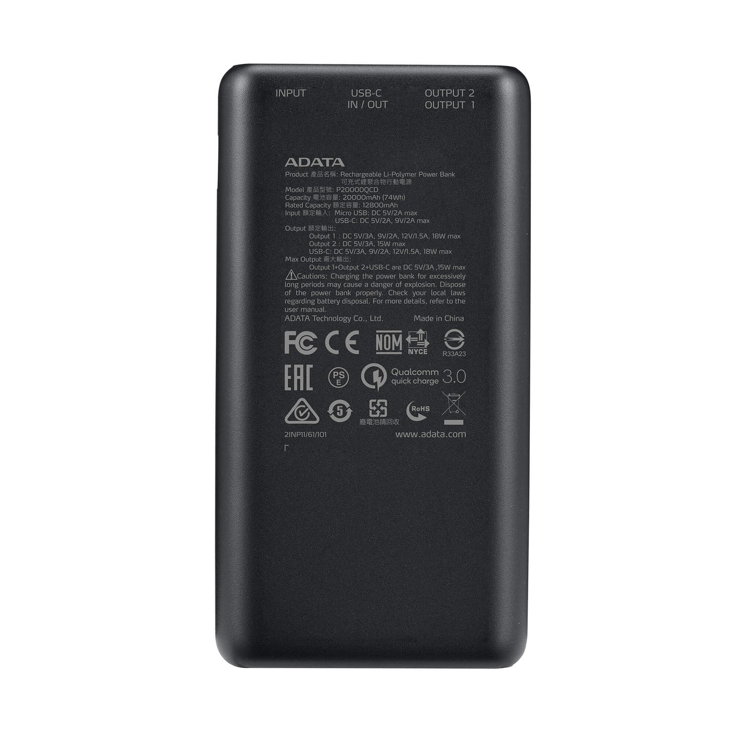 Power Bank Adata P20000QCD Digital 20000mAh Color Blanco
