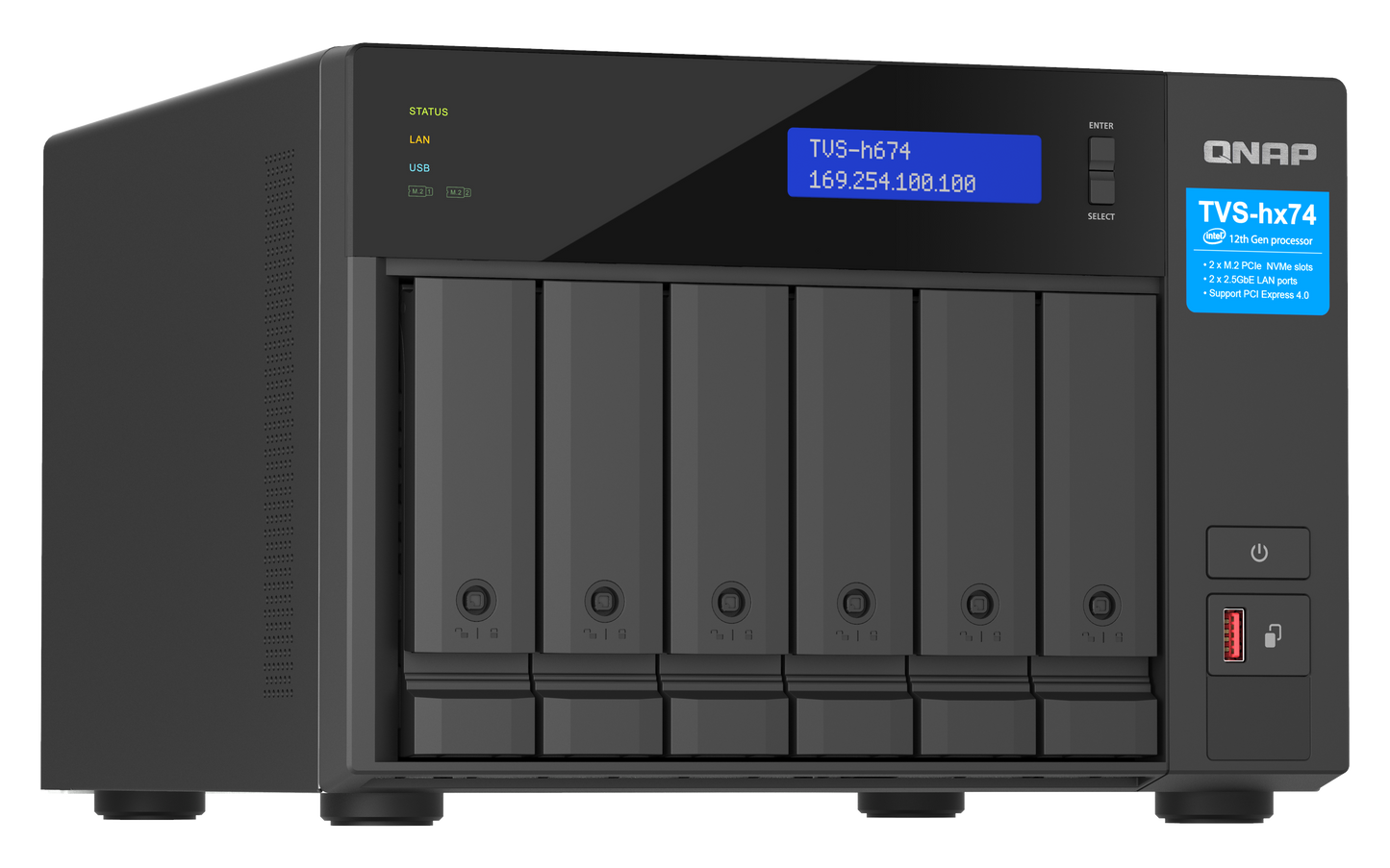 Unidad NAS QNAP TVS-h674 de 6 Bahias Intel Core i5 12400 hasta 4.4 GHz 32GB DDR4 2.5 GbE No incluye Discos