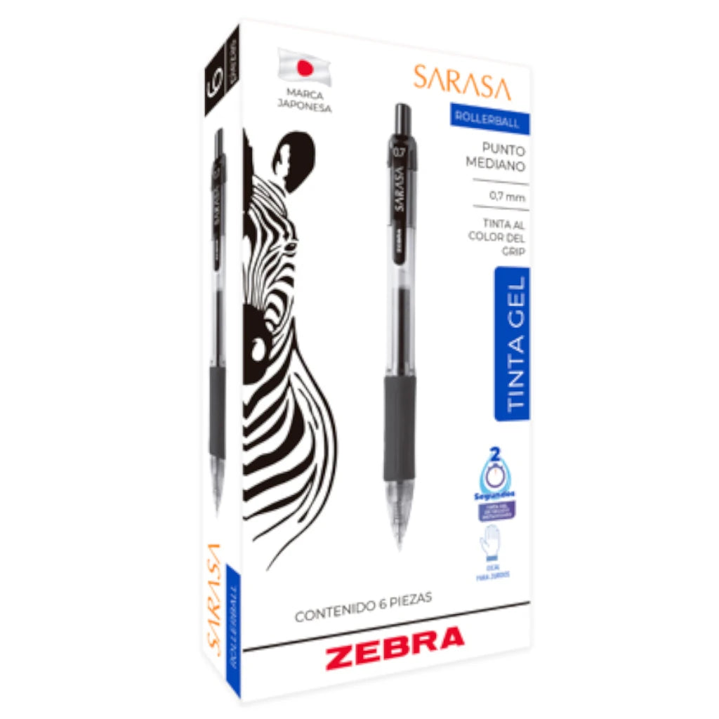 Bolígrafo Zebra Sarasa Retráctil Punto Mediano 0.7m Tinta Gel Color Negro C/6 Pzas