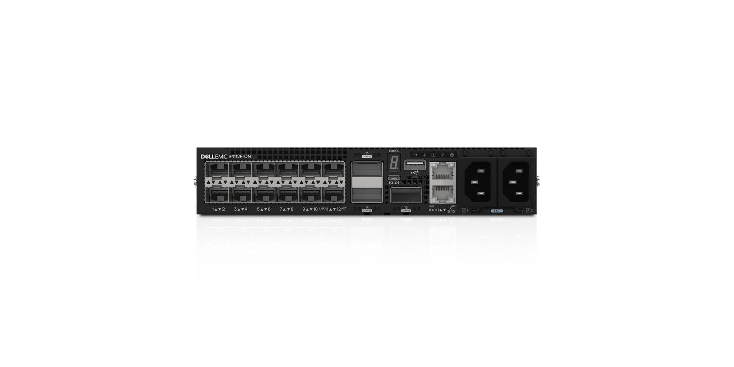 PowerSwitch Dell S4112F 12 x10GbE SFP+ 3 x 100GbE QSFP28 IO to FAN 2 x AC PSU OS10