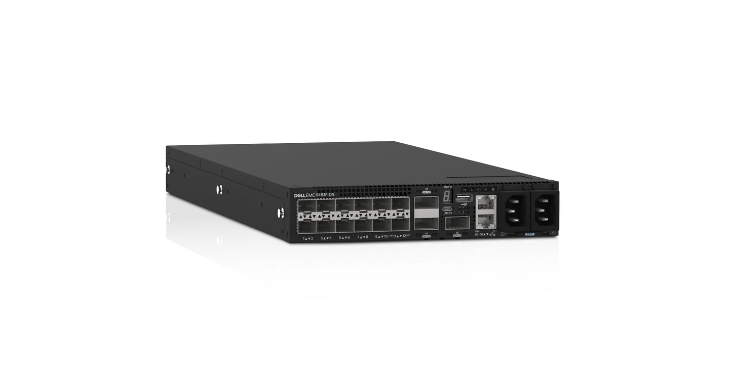 PowerSwitch Dell S4112F 12 x10GbE SFP+ 3 x 100GbE QSFP28 IO to FAN 2 x AC PSU OS10