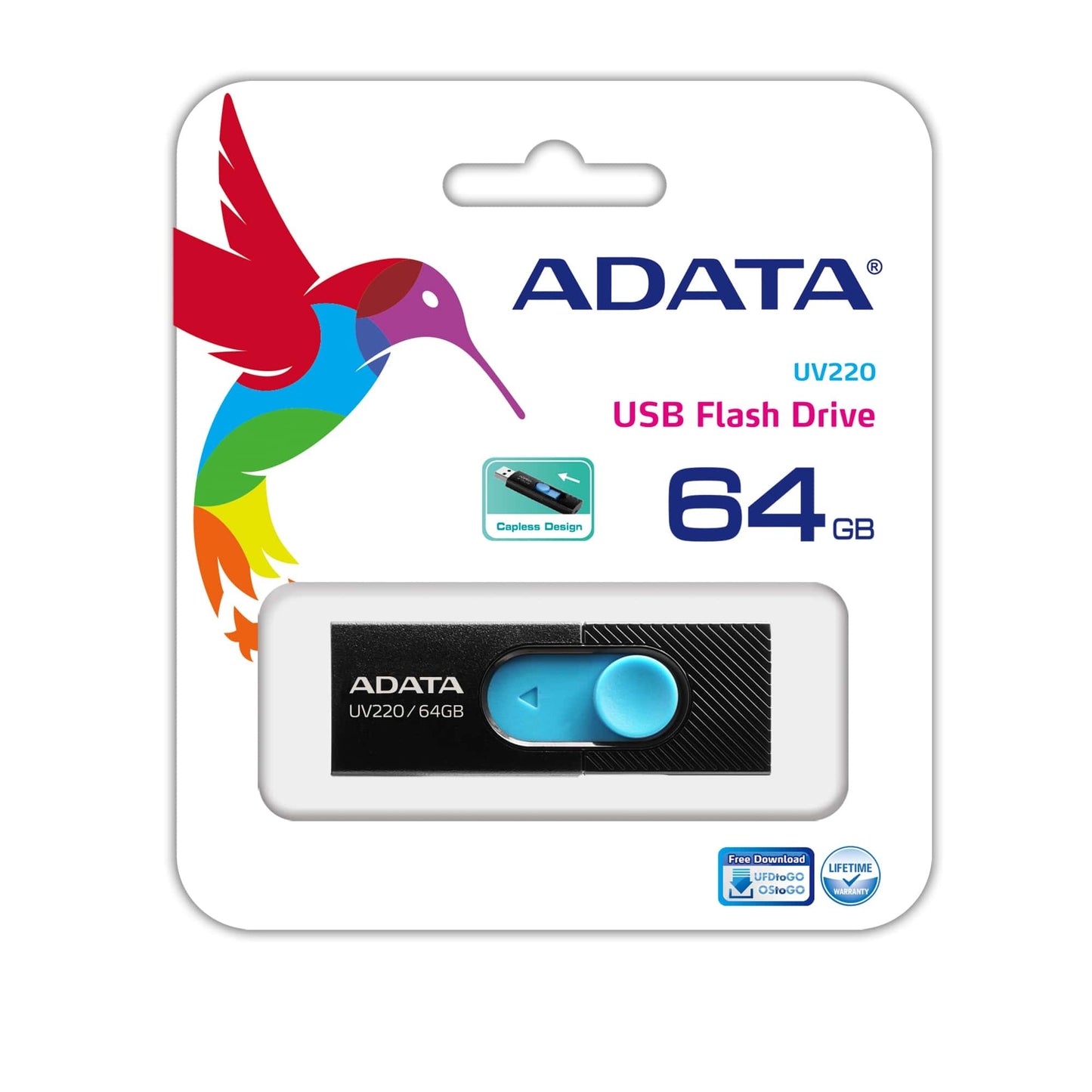 Memoria USB Adata 64 GB UV220 2.0 Color Negro-Azul
