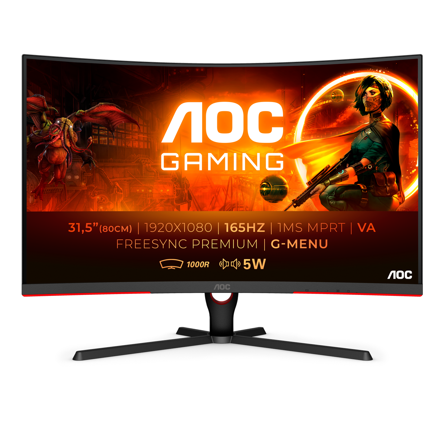 Monitor AOC 31.5" Gaming Curvo C32G3E Led 1920x1080 Full HD FreeSync 165Hz HDMI DisplayPort Negro