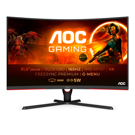 Monitor AOC 31.5" Gaming Curvo C32G3E Led 1920x1080 Full HD FreeSync 165Hz HDMI DisplayPort Negro