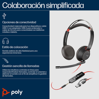 AURICULARES POLYCOM BW 5220 USB-C HS 3.5mmP +USB-C/A