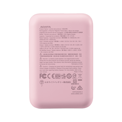 Power Bank Adata 10000mAh Digital PC10022 Rosa