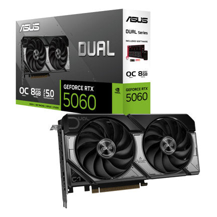 Tarjeta de Video Asus Dual GeForce RTX5060 OC 8GB Dual Fan GDDR7 128 bits 623 TOPs PCIe 5.0 1xHDMI 3xDP