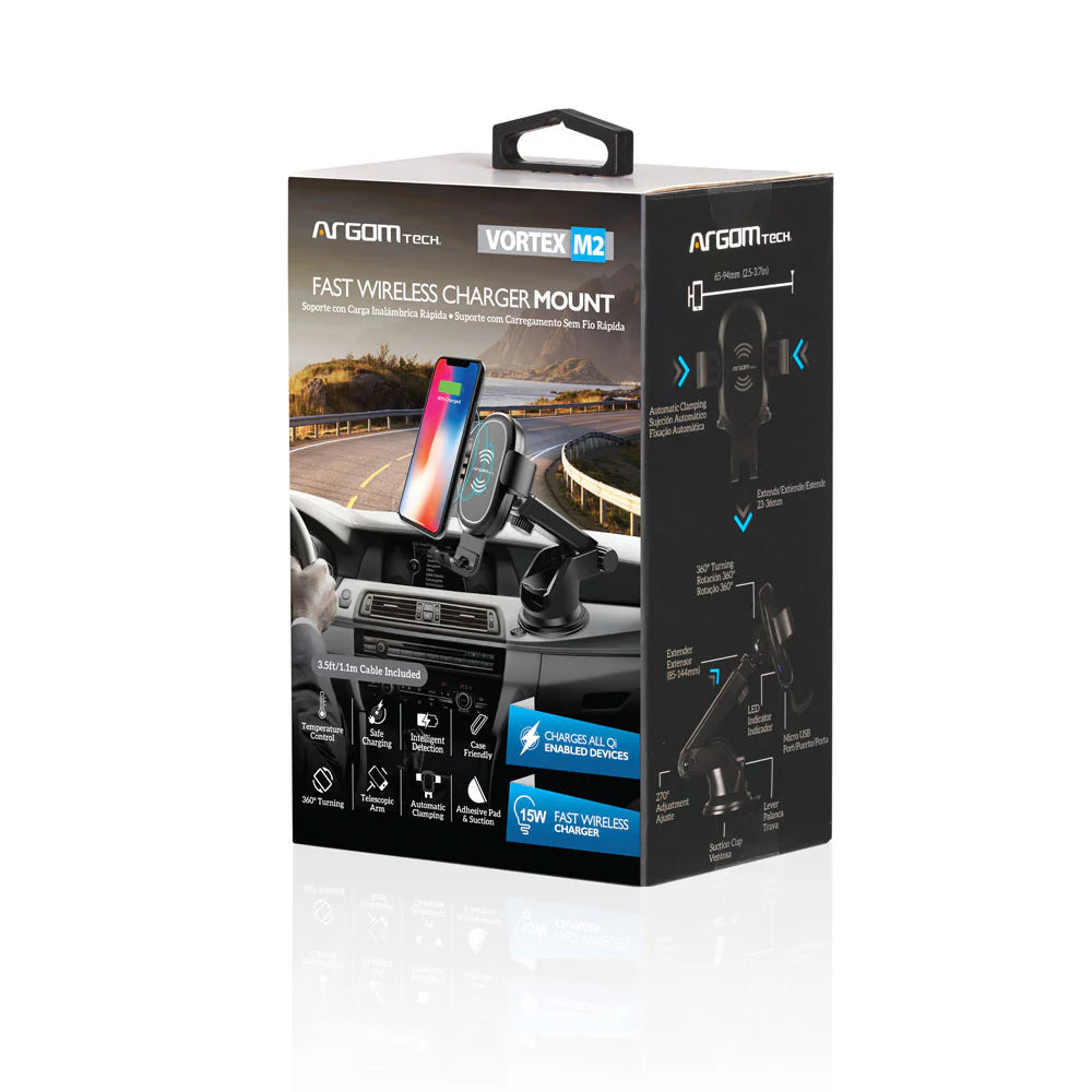 Soporte Vehicular Argomtech Para Celular Con Cargador Inalambrico Rapido  Brazo Telescopico/15w