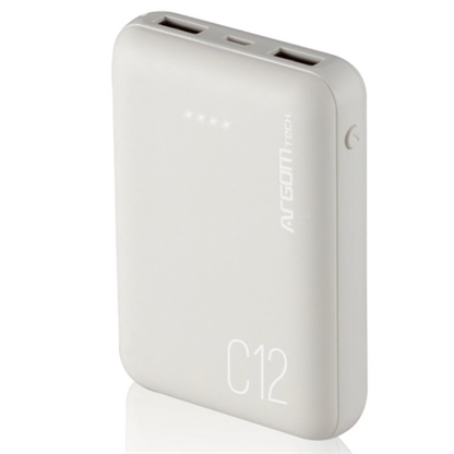 Power Bank Argomtech C12 Ultracompacto 12000mAh 2 Puertos 2.1A/2A Color Blanco