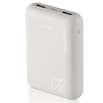 Power Bank Argomtech C12 Ultracompacto 12000mAh 2 Puertos 2.1A/2A Color Blanco