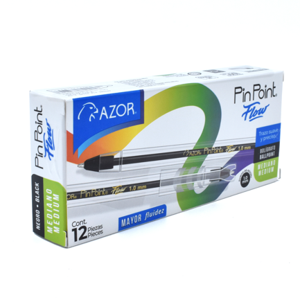 Bolígrafo Azor Pin Point Flow 1.0 mm color negro c/12 pzas