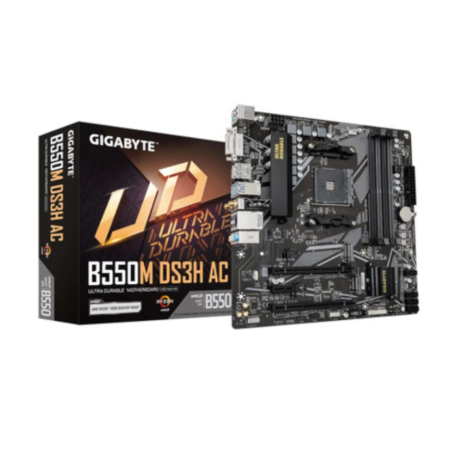 Tarjeta Madre Gigabyte B550M DS3H AC REV. 1.7 4xDDR4 128GB 4733Mhz PCIe 4.0 M.2 HDMI S AM4 Ryzen RGB FUSION mATX Wi-Fi
