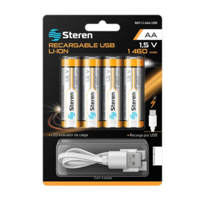 4 Baterias Recargables Steren Usb Li-Ion Aa 1460