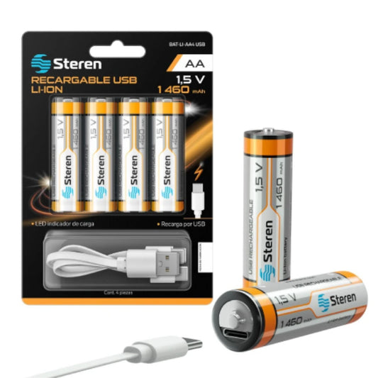 4 Baterias Recargables Steren Usb Li-Ion Aa 1460