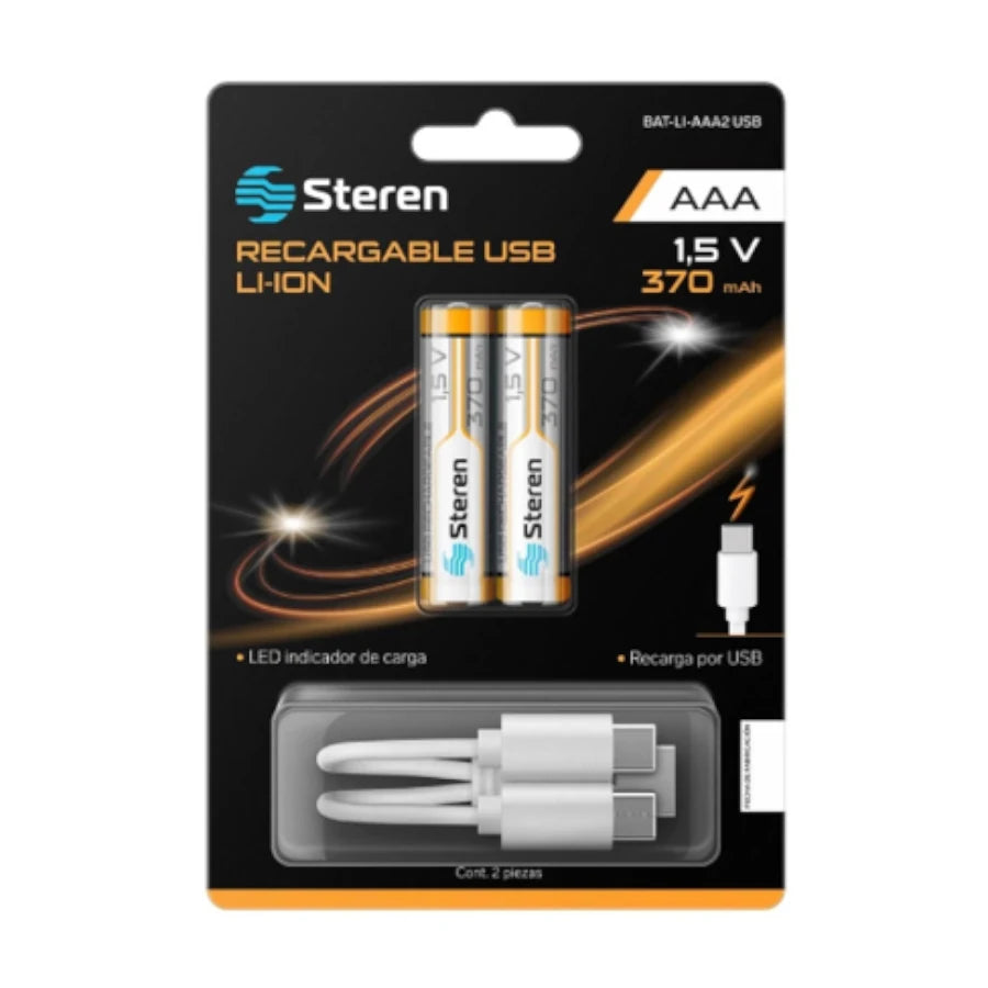 Baterias Recargables Steren Usb Li-Ion Aaa 40 2 Pzas