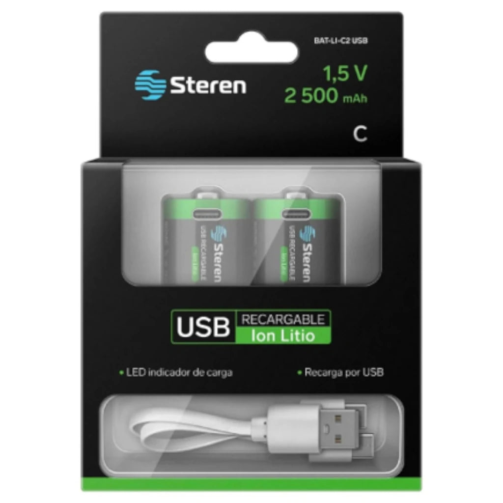 Paquete de Baterías Steren Li-ion Recargables USB-C 1.5Vcc 2500mAh
