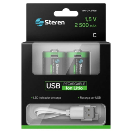 Paquete de Baterías Steren Li-ion Recargables USB-C 1.5Vcc 2500mAh
