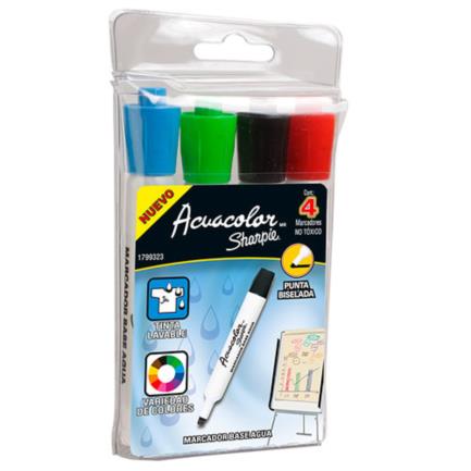 Marcador Acuacolor Sharpie Base Agua Estuche C/4 Pzas