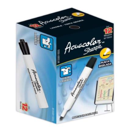 Marcador Acuacolor Sharpie Base Agua Color Negro C/12 Pzas