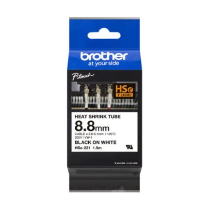 Cinta Brother HSE221 Termorretráctil Ancho 8.8mm Texto Negro Sobre Fondo Blanco