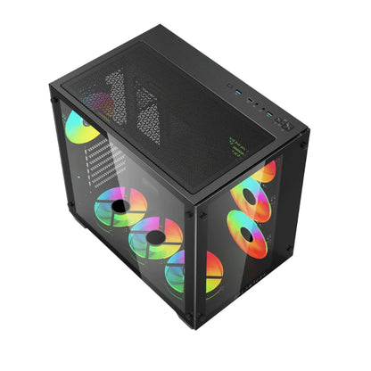 Gabinete Acteck Gamer Media Torre Tank Pro GM930 Max MB ATX Ultra Wide Panel Izq Cristal + Frente Cristal 2xUSB 3.0 + 4xFan RGB con HUB Negro