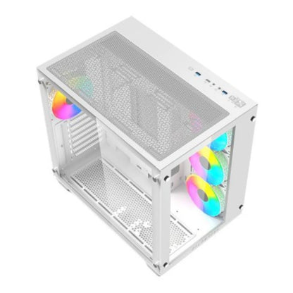 Gabinete Acteck Gamer Media Torre Tank Pro GM930 Max MB ATX Ultra Wide Panel Izq Cristal + Frente Cristal 2xUSB 3.0 + 4xFan RGB con HUB Blanco